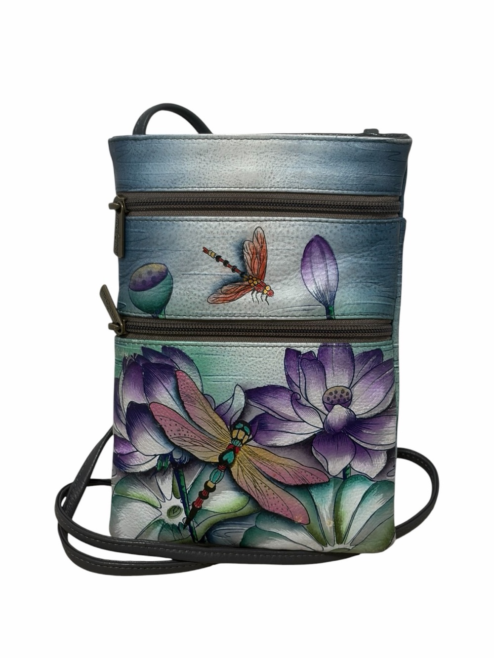 Anuschka Tranquil Pond Mini Leather Travel Hand Painted Crossbody - NWOT